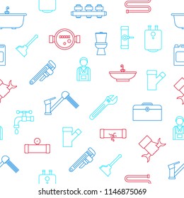 Plumbing Equipments and Seamless Pattern Background on White Include of Toilet, Faucet, Bath and Pipe. Vector illustration