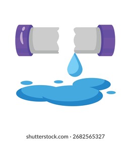 Plumbing failure, cracked water pipe, broken pipe 2d style vector design