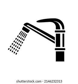 Plumbing faucet system with pipe. Simple style black detailed logo icon vector illustration isolated