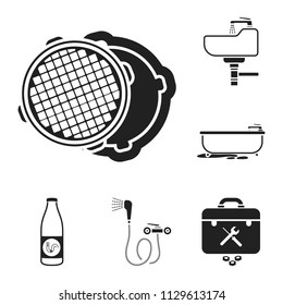Plumbing, fitting black icons in set collection for design. Equipment and tools vector symbol stock web illustration.