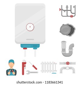 Plumbing, fitting cartoon icons in set collection for design. Equipment and tools vector symbol stock web illustration.