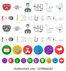 Plumbing, fitting cartoon icons in set collection for design. Equipment and tools vector symbol stock web illustration.