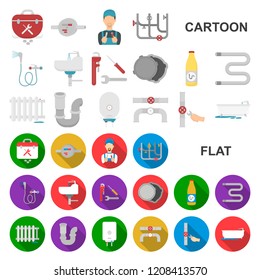 Plumbing, fitting cartoon icons in set collection for design. Equipment and tools vector symbol stock web illustration.