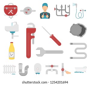 Plumbing, fitting cartoon icons in set collection for design. Equipment and tools vector symbol stock web illustration.