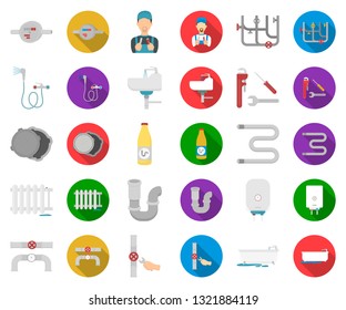 Plumbing, fitting cartoon,flat icons in set collection for design. Equipment and tools vector symbol stock web illustration.