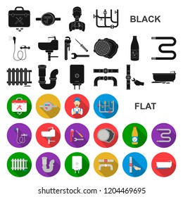Plumbing, fitting flat icons in set collection for design. Equipment and tools vector symbol stock web illustration.