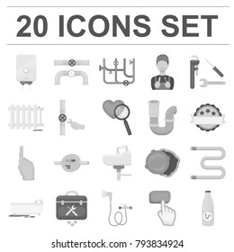 Plumbing, fitting monochrome icons in set collection for design. Equipment and tools vector symbol stock web illustration.