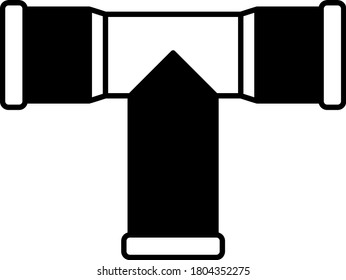 Plumbing Fitting Three Pipes Connector Joint Vector Glyph Icon Design Concept, Repaired Tee on White background, Industrial and Sanitary Pipe Fitting Object, Canalization Sign