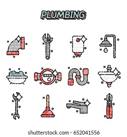 Plumbing flat concept icons