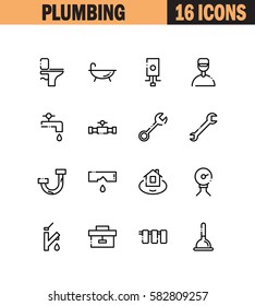 Plumbing flat icon set. Collection of high quality outline symbols for web design, mobile app. Plumbing vector thin line icons or logo.