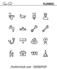 Plumbing flat icon set. Collection of high quality outline symbols for web design, mobile app. Plumbing vector thin line icons or logo.