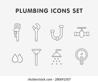 plumbing flat line icons set