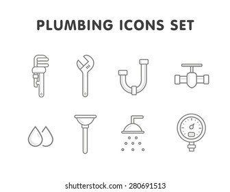 plumbing flat line icons set