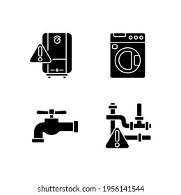 Plumbing glyph icons set. Thin line customizable illustration. Contour symbol. Vector isolated outline drawing.