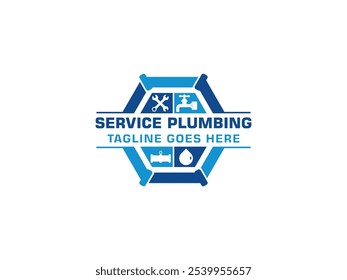 Ilustración vectorial de diseño de logotipo de servicio de plomería, calefacción y refrigeración