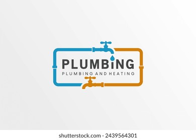 Plumbing, heating and cooling services company logo design template. Vector pipe and faucet logo