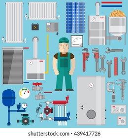 Plumbing and heating elements. Vector illustration.