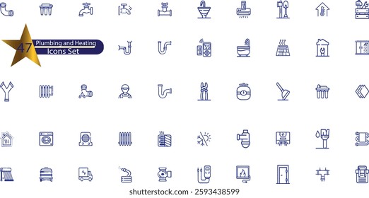 Plumbing and Heating Line Editable Icons set. Vector illustration in modern thin line style