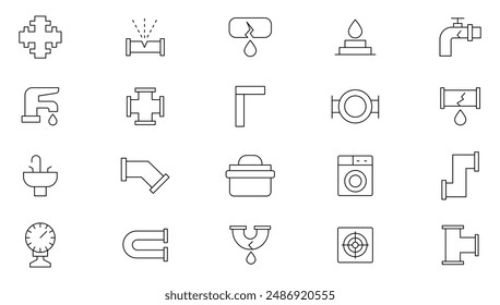 Plumbing and heating line icon set. public utilities, gas, electricity, water, heating, plumbing, ventilation, conditioning and maintainence outline icon collection. UI thin outline icons 