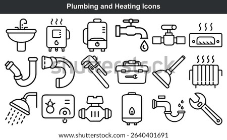 Plumbing Heating System Icons Black White