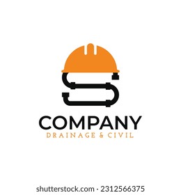 Plumbing and helmet S letter logo, simple and modern, suitable for construction industry, engineering, maintenance, repairman, plumbing service etc.