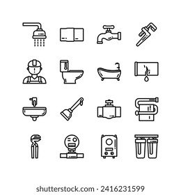 Plumbing Icon collection. Perfect for sign, symbol, logos, stats and infographics. 