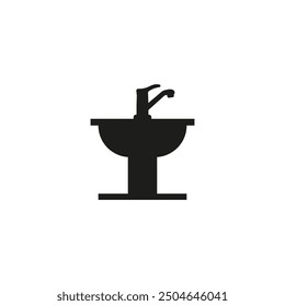 Plumbing icon with faucet and washbasin. Sanitary ware symbol.