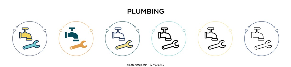 Plumbing icon in filled, thin line, outline and stroke style. Vector illustration of two colored and black plumbing vector icons designs can be used for mobile, ui, web