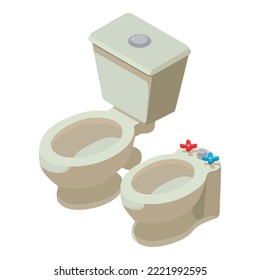 Plumbing icon isometric vector. New modern ceramic toilet bowl and bidet icon. Toilet, restroom, lavatory equipment