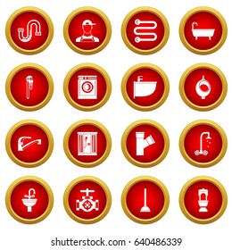 Plumbing icon red circle set isolated on white background