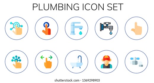 plumbing icon set. 10 flat plumbing icons.  Simple modern icons about  - tap, faucet, bath, plumber