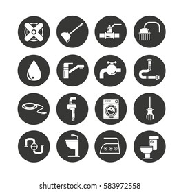 plumbing icon set in circle buttons