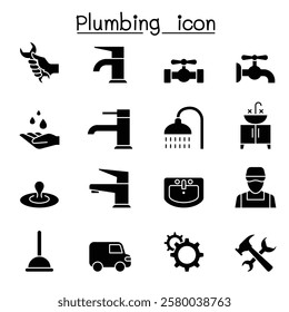 Plumbing icon set in glyph style