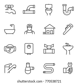 Plumbing Icon Set. Sewerage Icons Collection. Line With Editable Stroke
