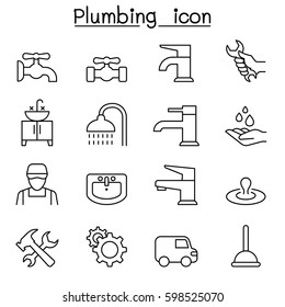 Plumbing icon set in thin line style