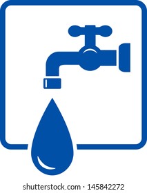 plumbing icon with tap and water drop on white background