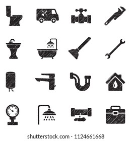 Plumbing Icons. Black Scribble Design. Vector Illustration.