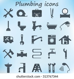 Plumbing Icons Flat Design. Vector Illustration