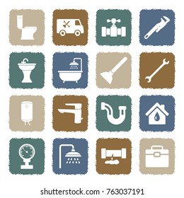 Plumbing Icons. Grunge Color Flat Design. Vector Illustration. 