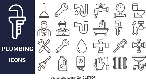 Plumbing Icons for Maintenance, Repair, and Water Systems