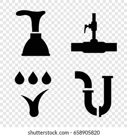 Plumbing icons set. set of 4 plumbing filled icons such as plunger, pipe, water pipe