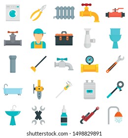 Plumbing icons set. Flat set of plumbing vector icons for web design