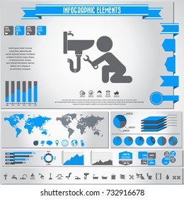 plumbing icons set and infographics elements . vector