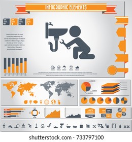 plumbing icons set and infographics elements . vector