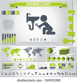 plumbing icons set and infographics elements. vector