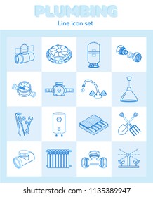 Plumbing icons set. Line icons. House repair services. Vector