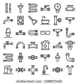 Plumbing icons set. Outline set of plumbing vector icons for web design isolated on white background