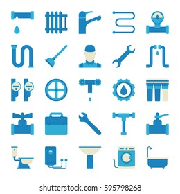 Plumbing icons set - vector flat concept symbols for plumbing service company on white background