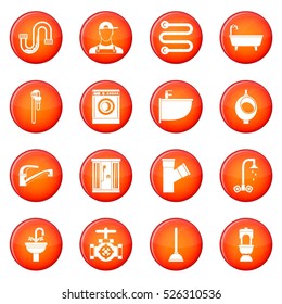 Plumbing icons vector set of red circles isolated on white background