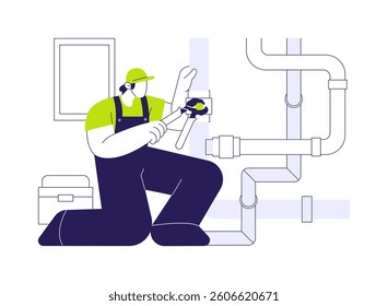 Plumbing installation abstract concept vector illustration. Professional plumber installs water supply pipes, private house building process, utility infrastructure abstract metaphor.